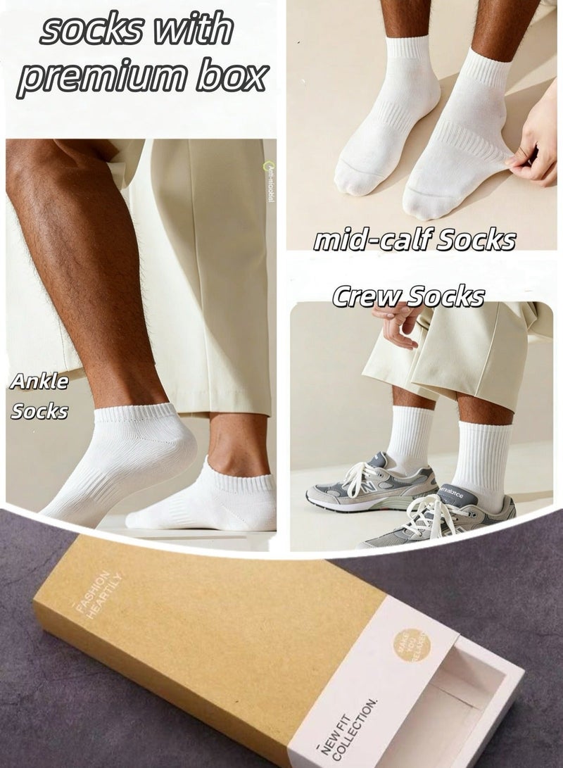 MyHabibi 6 Pack Cotton Socks, Include Ankle Socks Mid-Calf Socks Crew Socks for Men Women, Basic Black and White Socks for Daily Wear, Four Seasons Breathable Comfortable, Sweat-Absorptive Antibacterial Odor-Resistant High Elasticity - Image 2